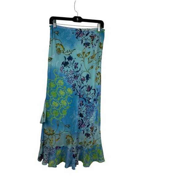 Zero Zero Women's Y2K Fairy Asian Maxi Ruffle Floral Boho Skirt Blue Size M - Picture 2 of 12